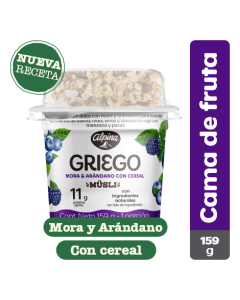 Yogurt Griego Cama de Fruta Mora arandanos Cereal 159 g
